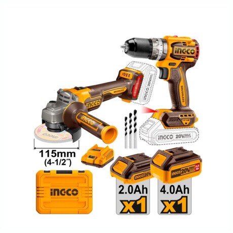 Combo Atornillador Con Percutor + Amoladora A Batería INGCO CKLI20273 Combo Atornillador Con Percutor + Amoladora A Batería INGCO CKLI20273