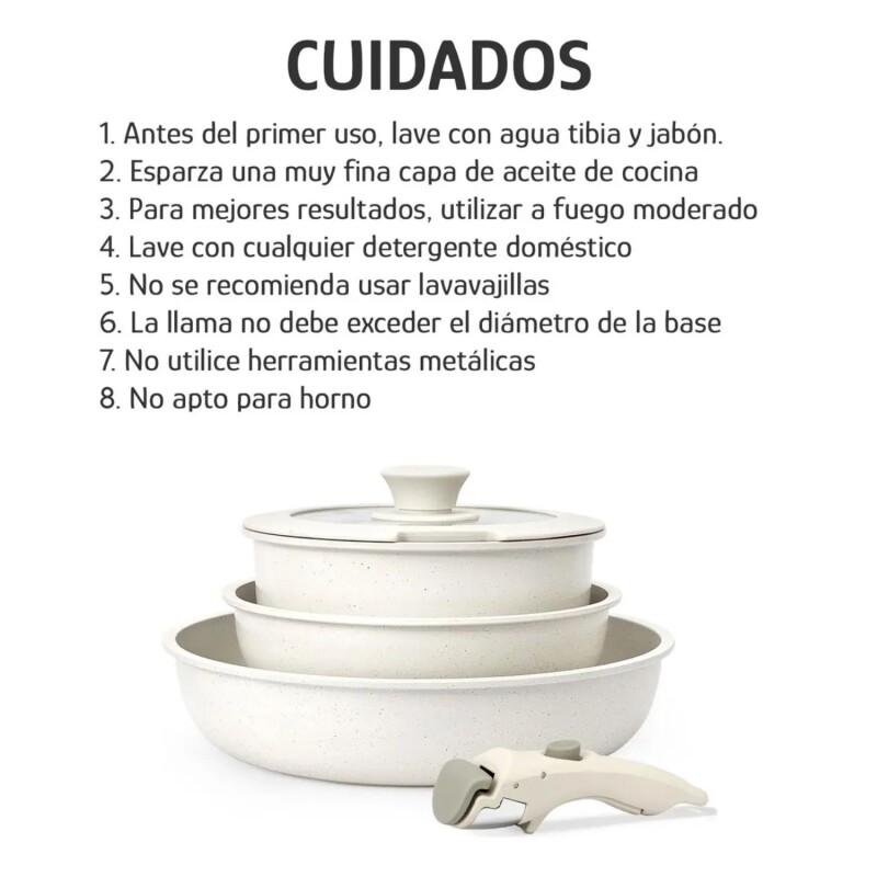 Batería De Cocina Selecta 5 Pzas Mango Extraíble Crema