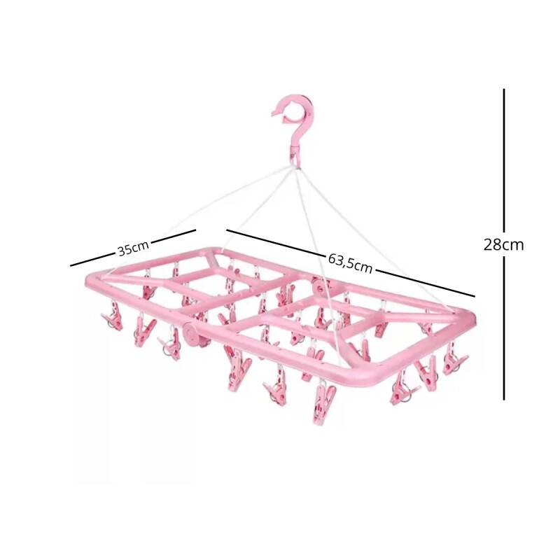 Tendedero portátil 32 palillos rectangular plástico ROSA