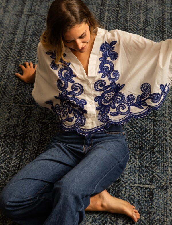Blusa Bordada BLANCO/AZUL