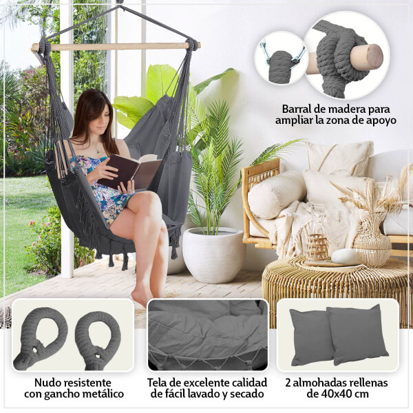 Hamaca Paraguaya Sillon Colgante Almohadones Soporte Madera Jardin Patio Imback Color Gris Hamaca Paraguaya Sillon Colgante Almohadones Soporte Madera Jardin Patio Imback Color Gris