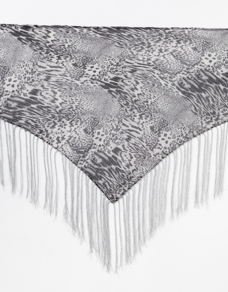 Pañuelos Raso Raso Triangular Con Flecos Y Estampa Animal - Gris Medio