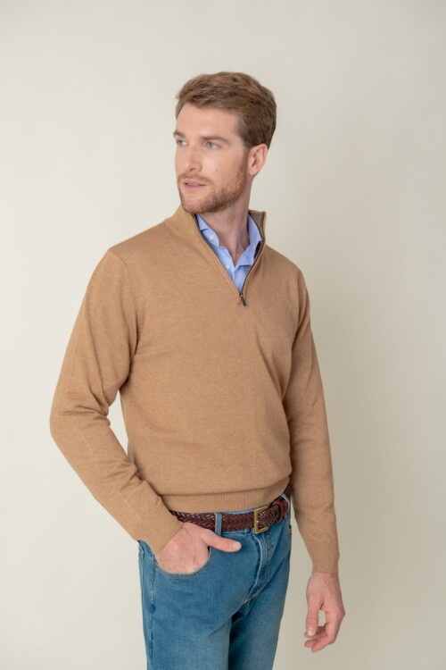 Sweater Lana Merino medio cierre Beige