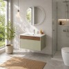 Mueble de baño 1 cajón verde y nogal 80cm Mueble De Baño 1 Cajón Verde Y Nogal 80cm