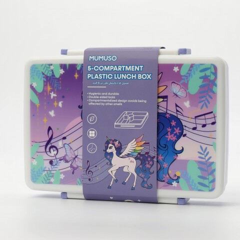 LONCHERA DE PLÁSTICO CON 5 COMPARTIMENTOS (UNICORNIO DE ENSUEÑO/MORADO) LONCHERA DE PLÁSTICO CON 5 COMPARTIMENTOS (UNICORNIO DE ENSUEÑO/MORADO)
