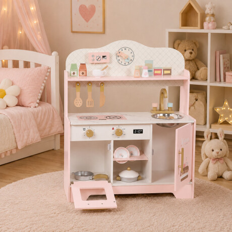 Cocina Infantil De Madera Accesorios Didáctica Duradera Rosa