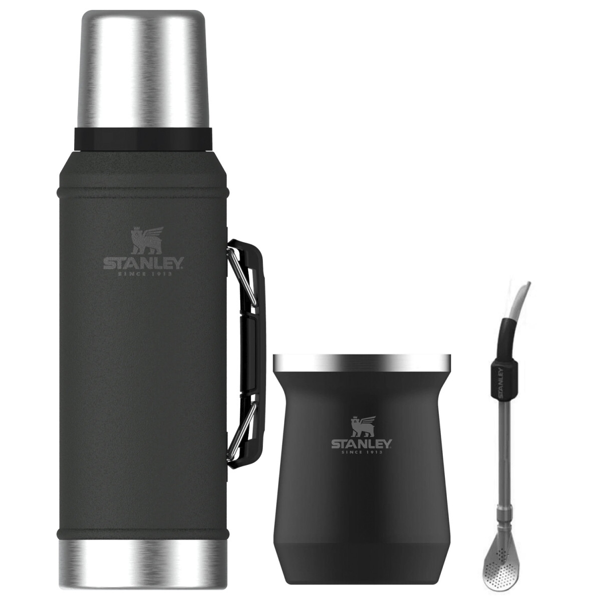 Combo Stanley Termo Classic 940ml + Mate en Acero Inox. 230ml + Bombilla Spoon - Negro 