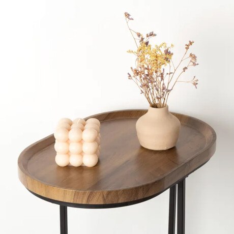 Mesa Auxiliar Ovalada Madera Metal 45,5x30x60cm Dis Moderno Marrón Oscuro