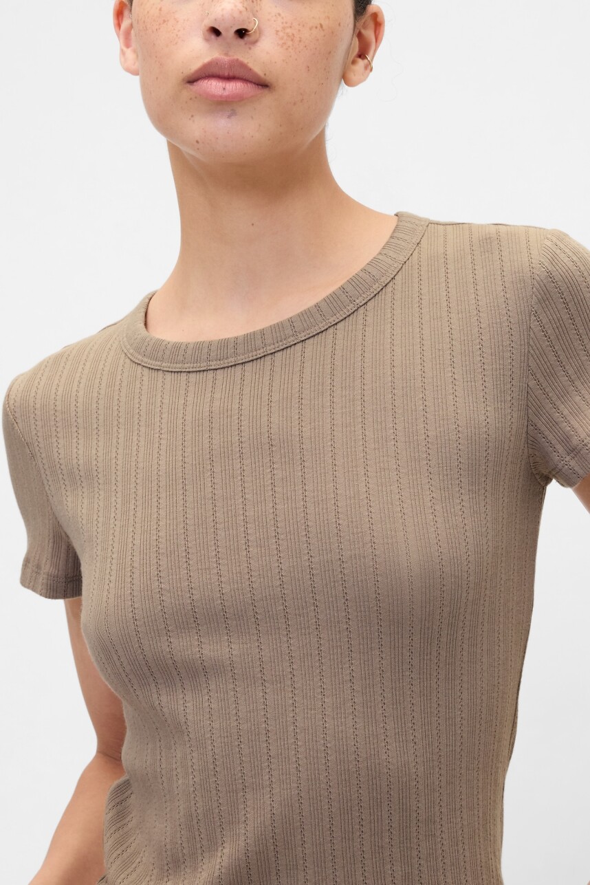 Remera Manga Corta Rib Mujer Medium Cool Brown