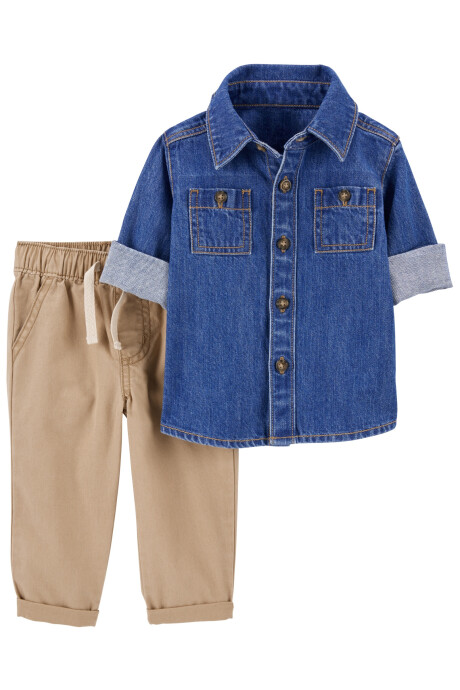 Set dos piezas, pantalón de lona y camisa jean Sin color