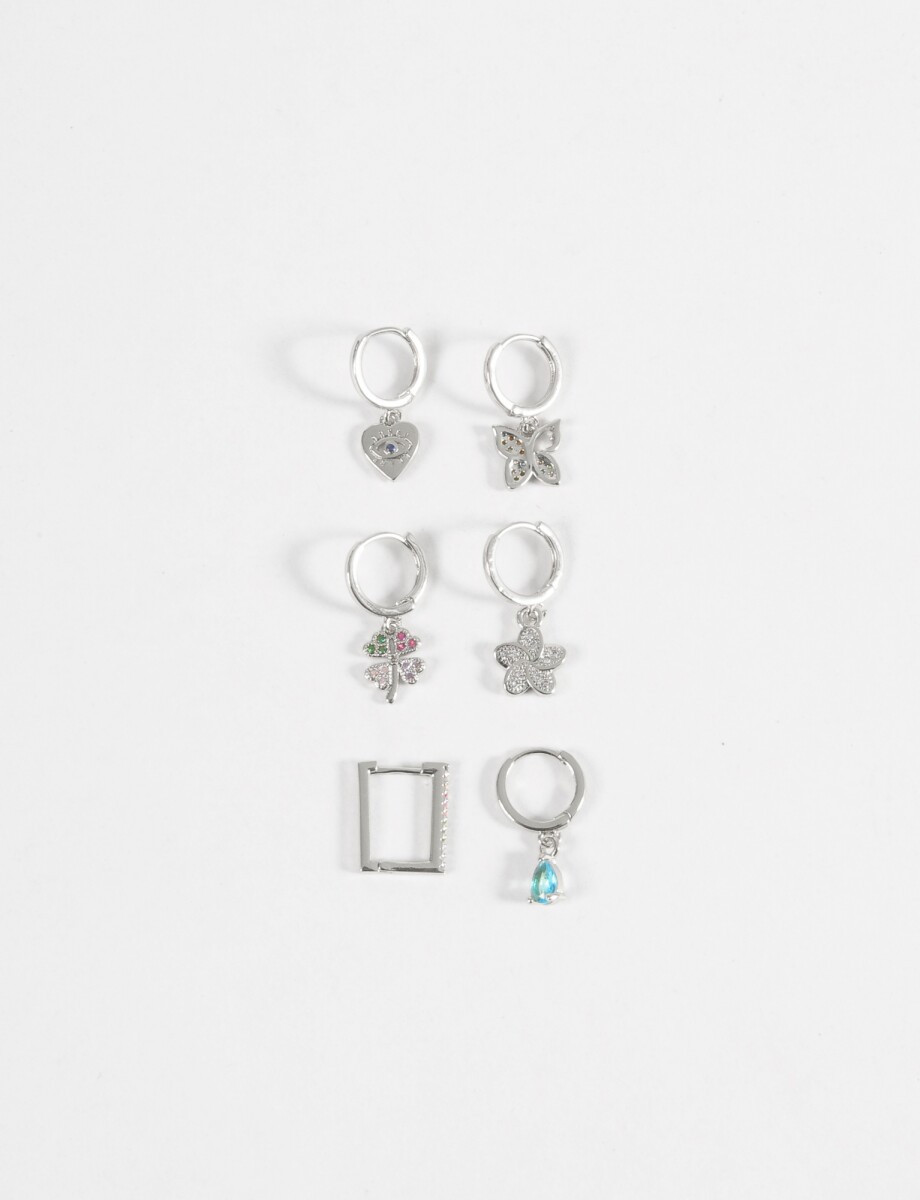 Set de aros dije mariposa - plateado 