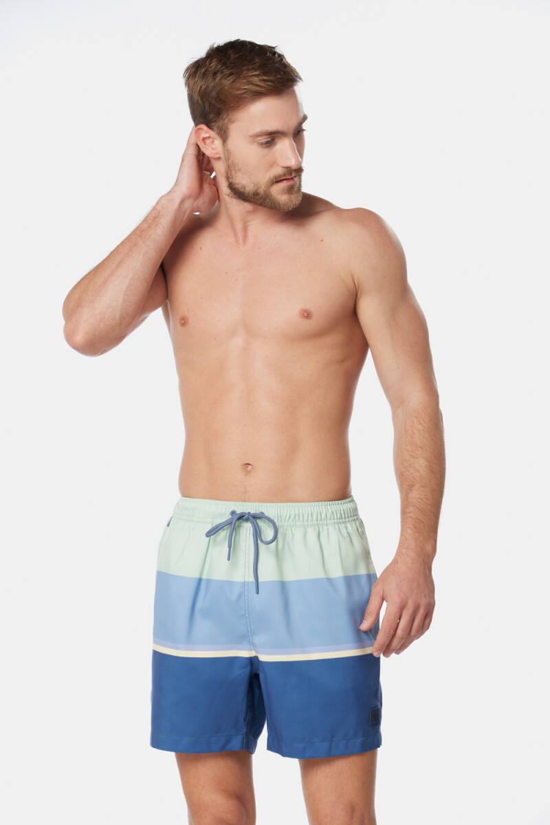 SHORT DE BAÑO RAYADO - Azul 