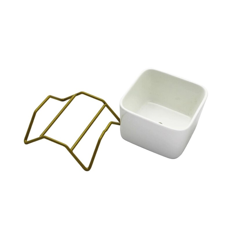 MACETA CERAMICA C/BASE 6x6x9CM BLANCO/DORADO MACETA CERAMICA C/BASE 6x6x9CM BLANCO/DORADO