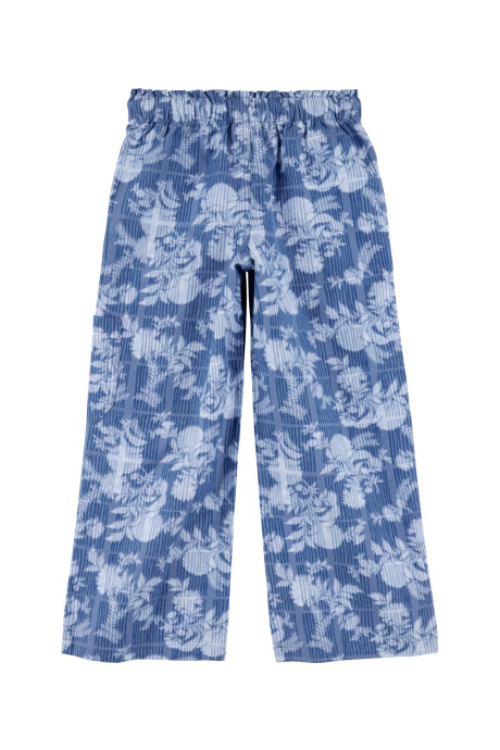 Pantalón de algodón, azul, diseño floral Sin color