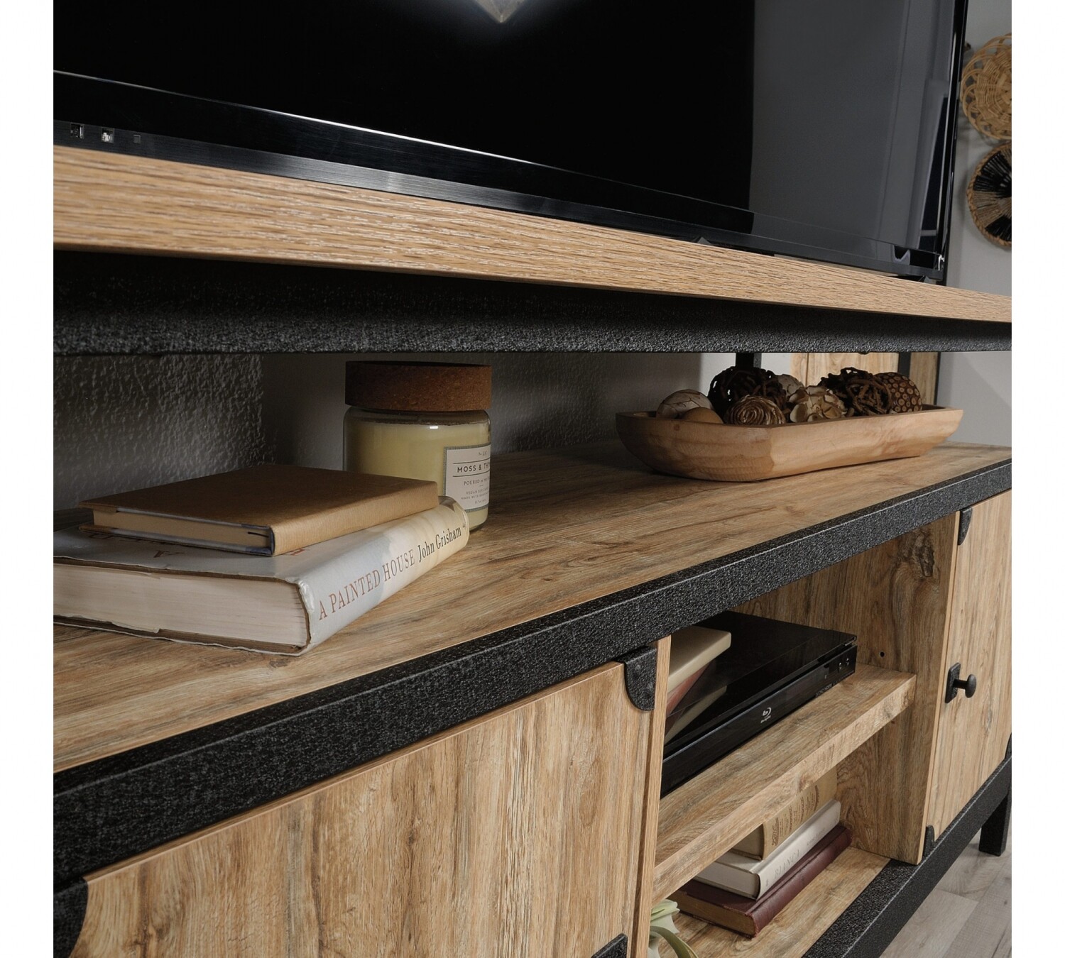 Rack para TV Sauder Linea Steel River Natural Rustico Hogar