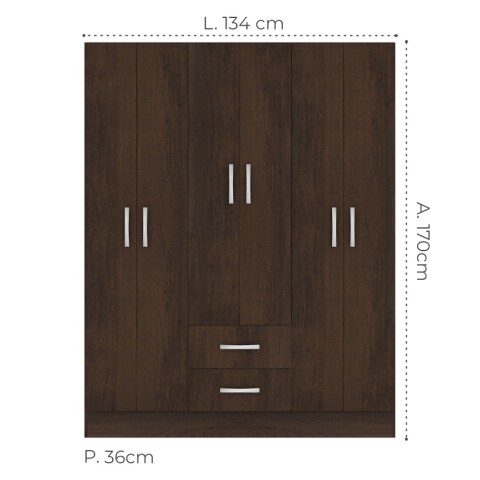 Ropero 6 puertas 2 cajones con estantes y perchero interior natural 170X134X36 Marrón