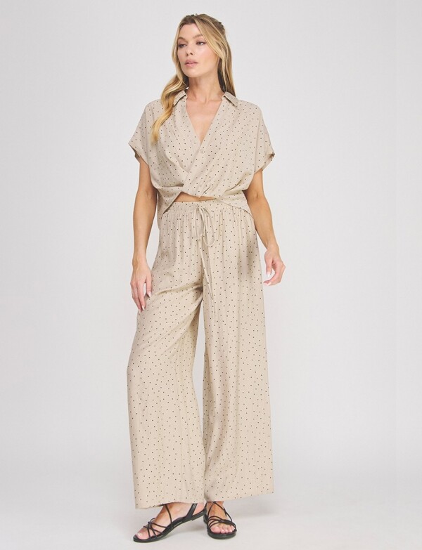 Palazzo Estampado Tiro Alto Con Cintura Elastizada BEIGE