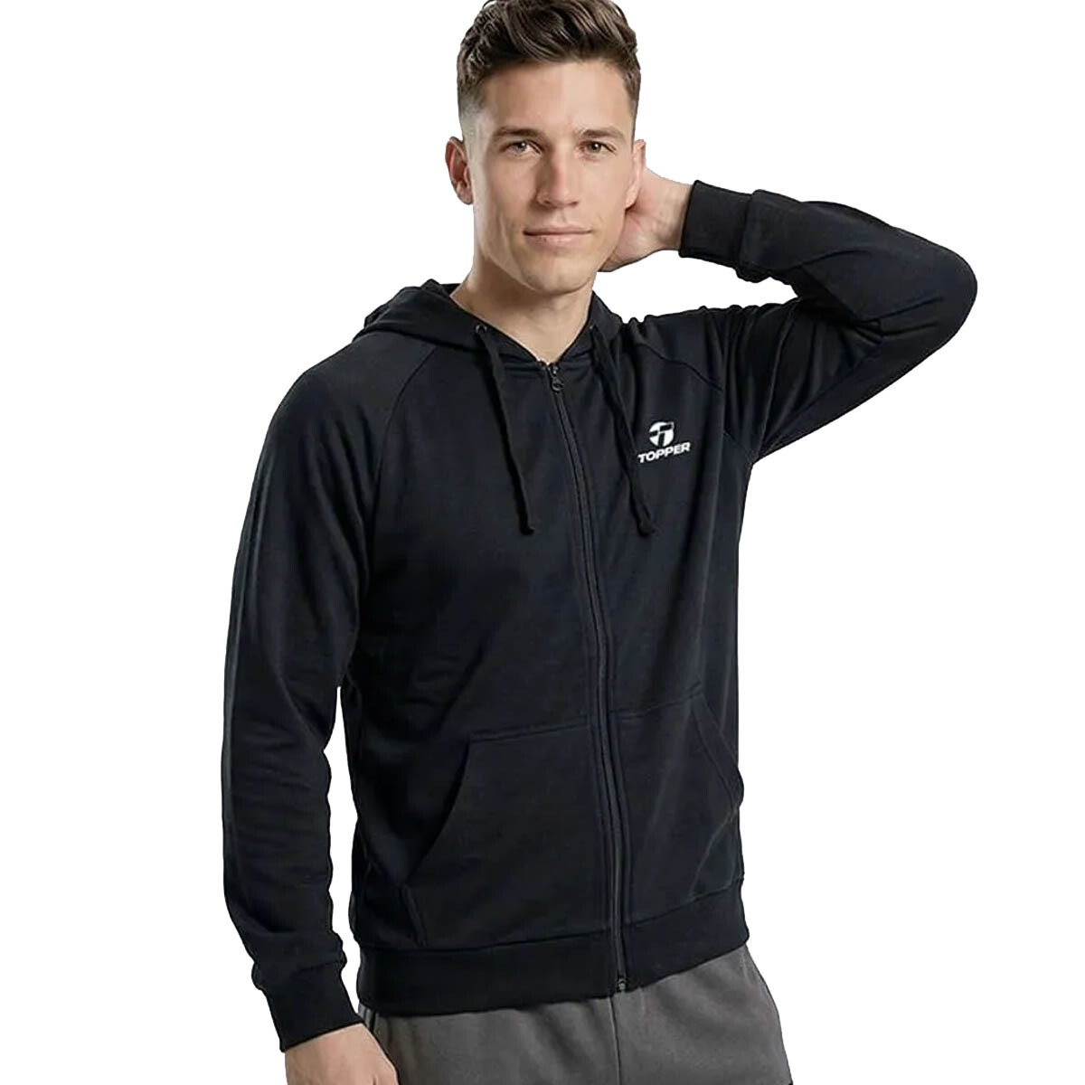 Campera Buzo Topper Hombre C/Cierre Y Capucha Clásico - Negro 