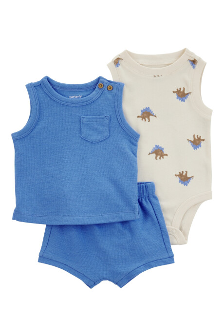 Set tres piezas de algodón, short, musculosa y body, diseño dinos Sin color