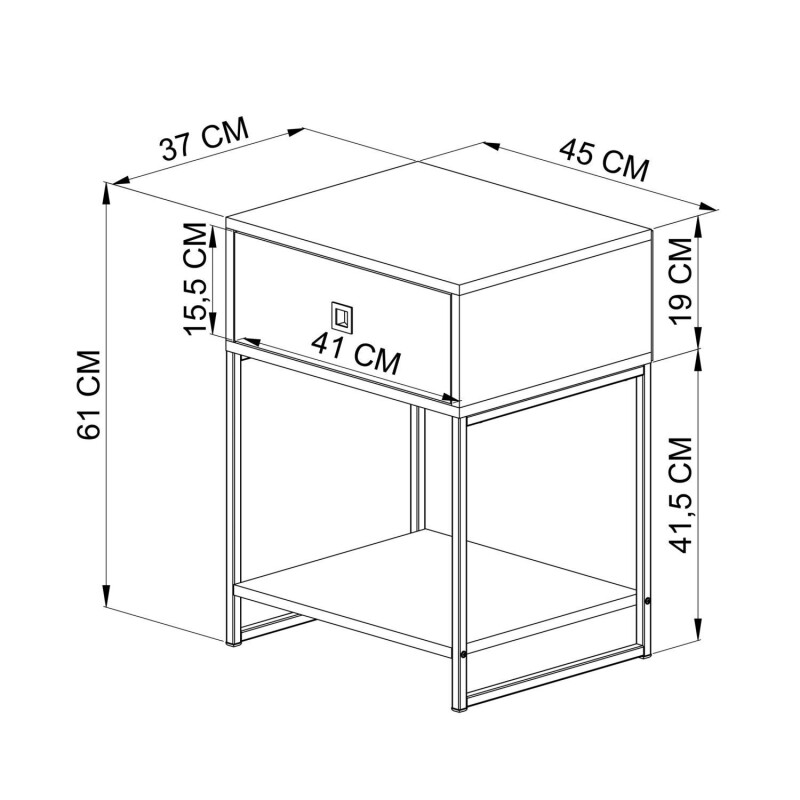Mesa de luz 1 cajon 1 estante con metal miel y Grafito Mesa de luz 1 cajon 1 estante con metal miel y Grafito