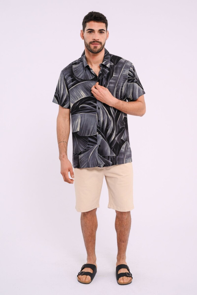 Camisa estampada Print hojas negro