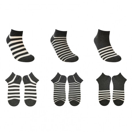 Soquete rayado 6 pares gris