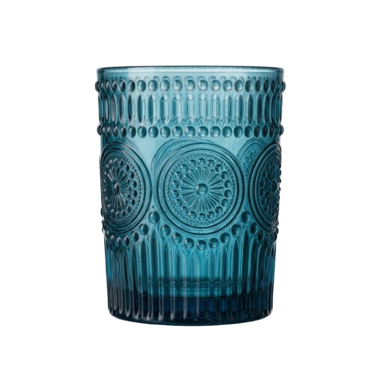 VASO VIDRIO LABRADO 250ML SOLES AZUL Unica