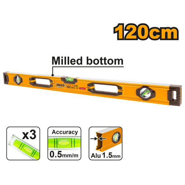 NIVEL ALUMINIO (120CM) INGCO HSL08120 INDUSTRIAL NIVEL ALUMINIO (120CM) INGCO HSL08120 INDUSTRIAL