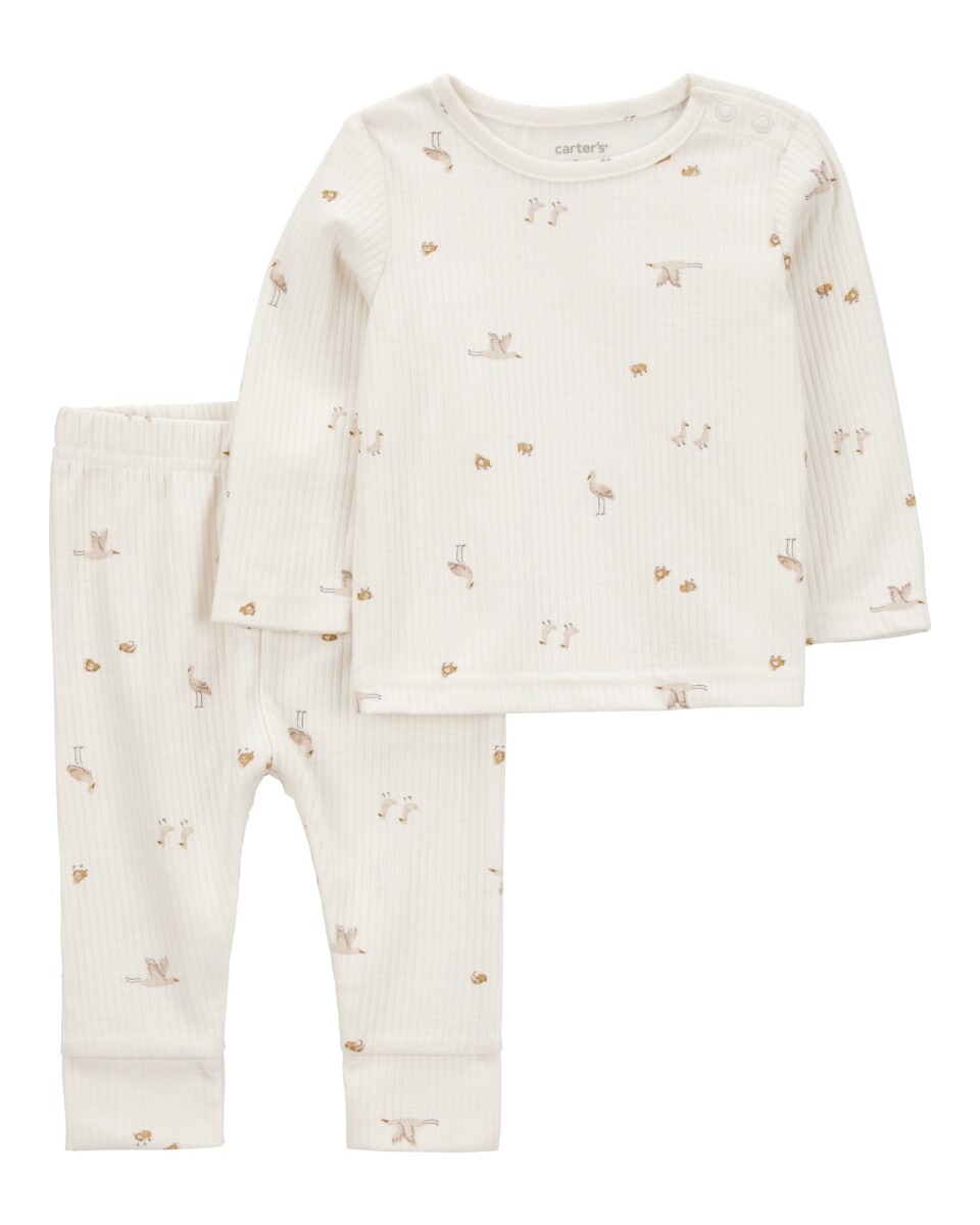 Set dos piezas de algodón, pantalón y remera, diseño pájaros 