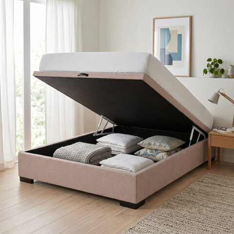 Base para Sommier Colchón Baul 1 Plaza y Media - 110 x 188 x 35 cm - Estructura Madera Maciza - Beige Base para Sommier Colchón Baul 1 Plaza y Media - 110 x 188 x 35 cm - Estructura Madera Maciza - Beige