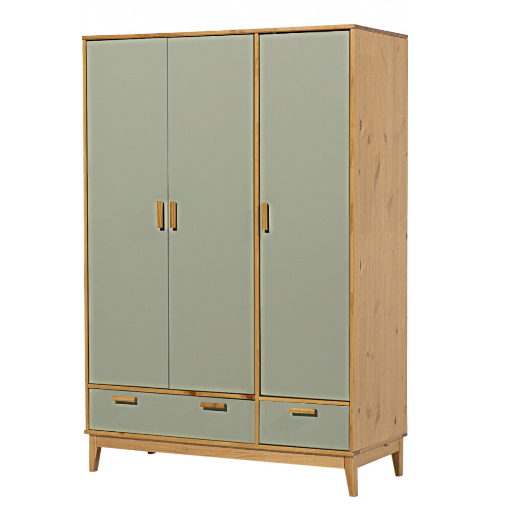 Ropero en madera maciza - 3 puertas 2 cajones Verde