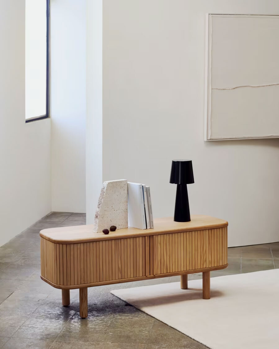 Mueble TV Mailen 2 puertas en chapa de fresno con acabado natural 120 x 50 cm