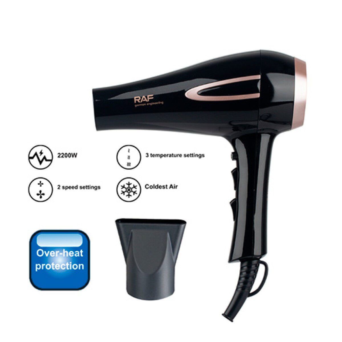 Secador de Pelo 2200W 2 Velocidades Premium - NEGRO 