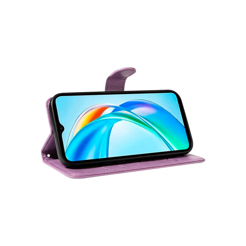 Flip cover para Honor X5b diseño flores color violeta Flip Cover Para Honor X5b Diseño Flores Color Violeta