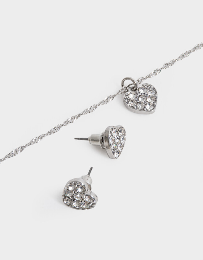 Bijouterie Set Con strass Set De Collar Y Aros Con Strass - Plateado