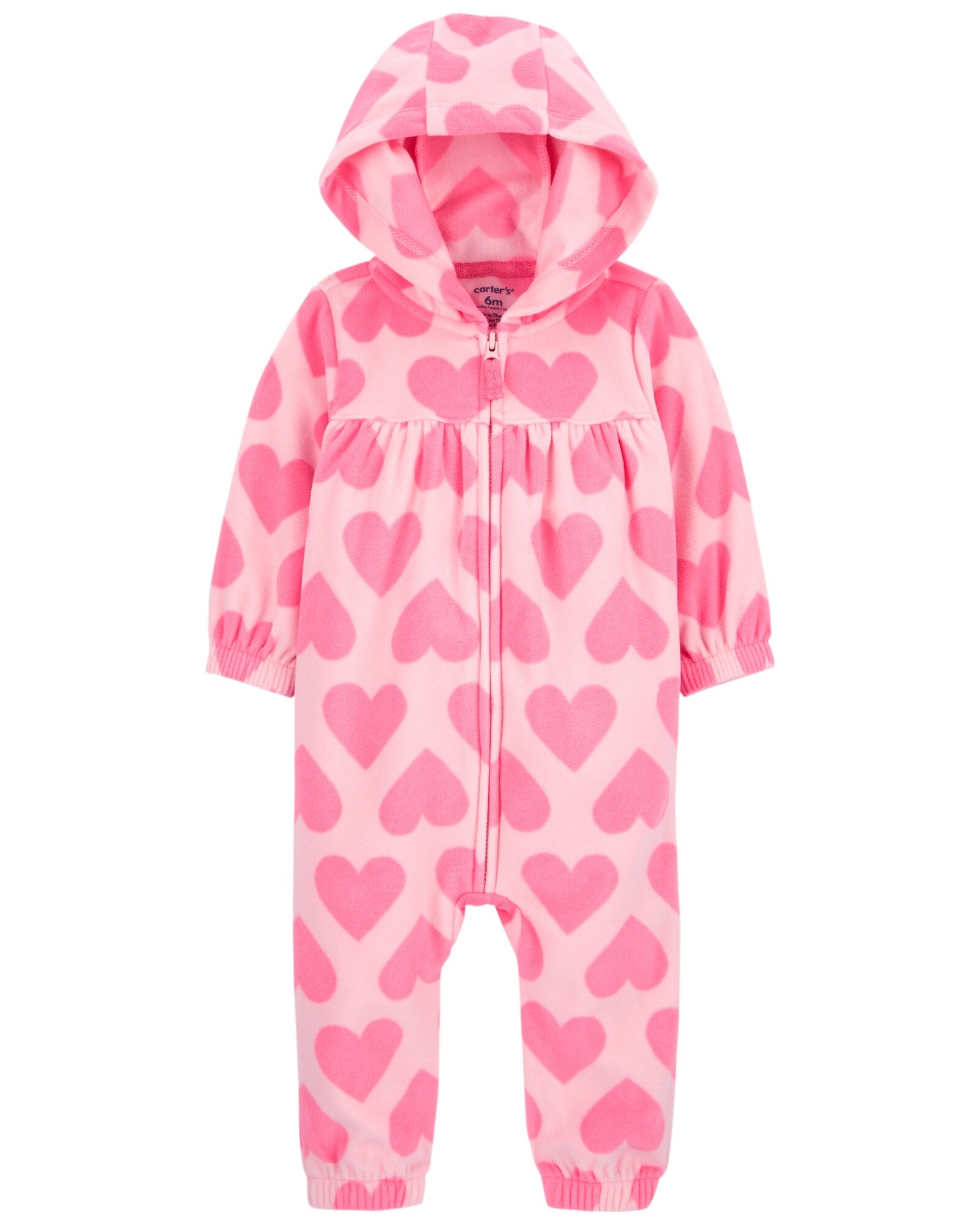 Mameluco de micropolar, con capucha, diseño corazones Sin color