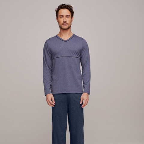 PIJAMA ML MASC AZUL MESCLA