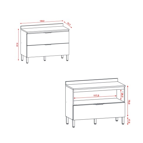 Modulo Bajo Mesada Para Cocina C/Tapa Dos Olleros De 120 cms. GAMAS DE BEIGE