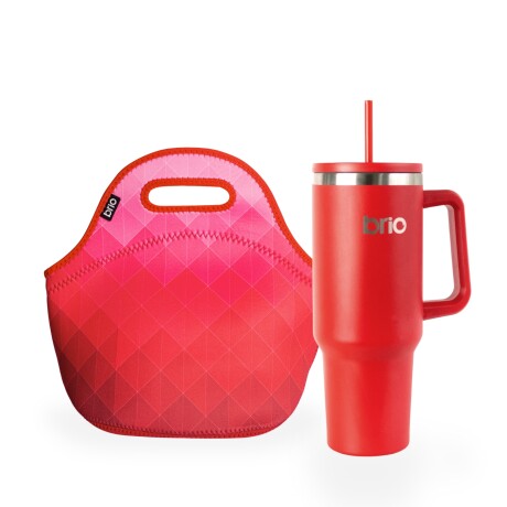 Set de lunchera de neopreno y vaso térmico Cup 360 1200ml brio set diamantes/rojo