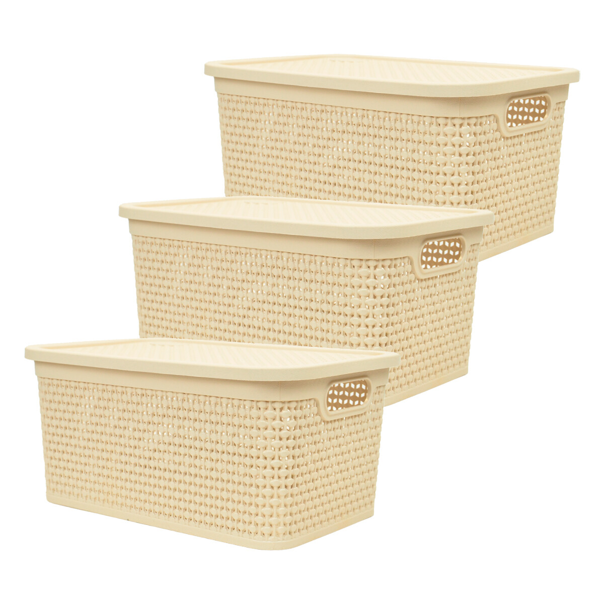 Set x3 Caja simil ratán 7,5 lts 31x21x14,7 cm - BEIGE 