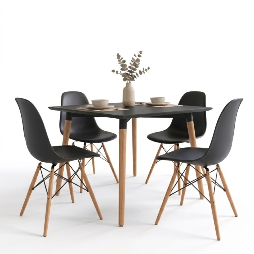Juego de Comedor 4 Sillas Eames 80 Negro