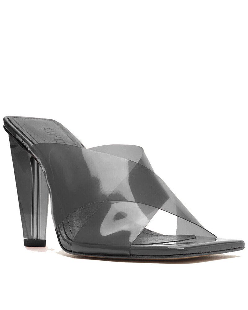 Sandalia Taco Alto Tiras Cruzadas Transparentes Color Negro Negro