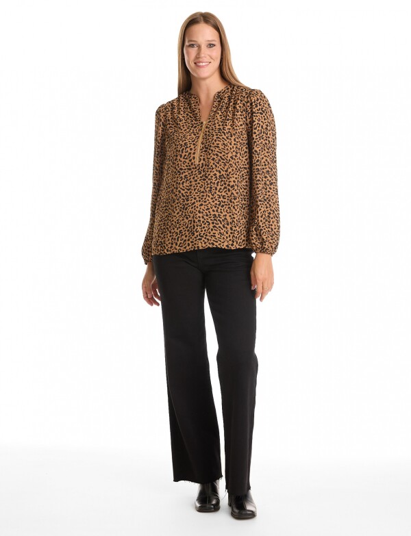 Blusa Zip NEGRO/TOSTADO