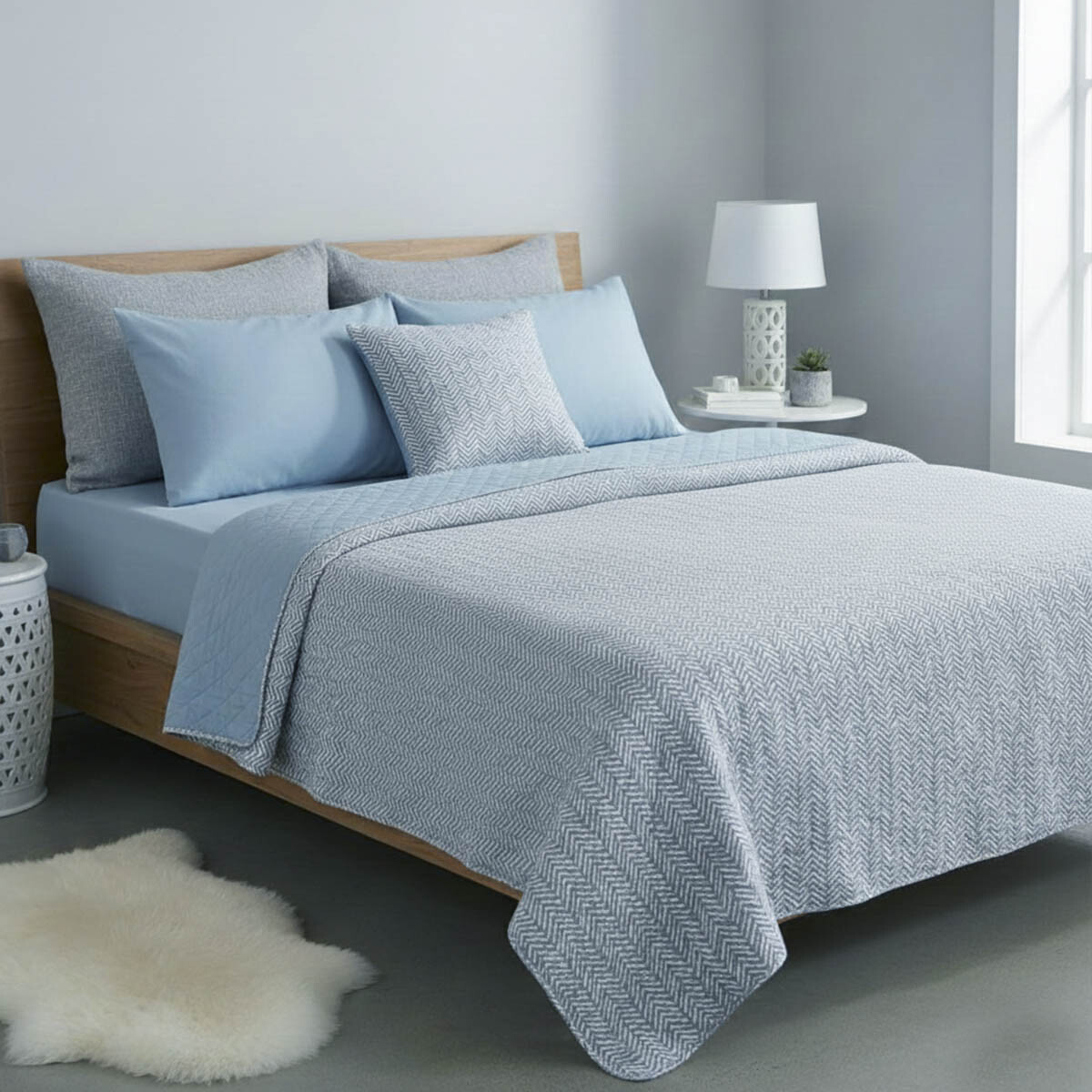 Colcha Estampada Microfibra Richmond 2 Plazas 220 x 240 cm - 254-1 ZIG ZAG CELESTE 