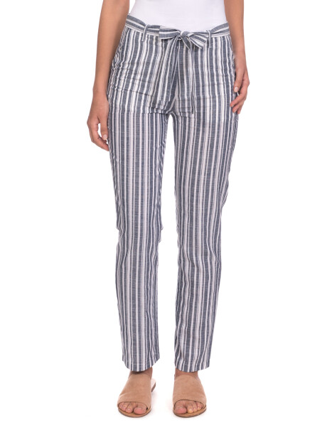 Pantalon Lino rayado azul