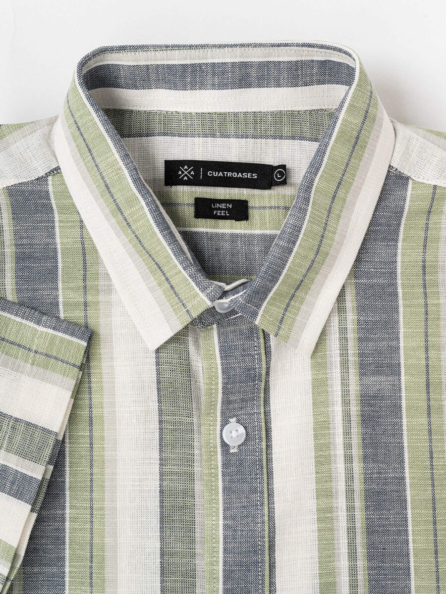 Camisa m/c efecto lino rayada - azul/verde 