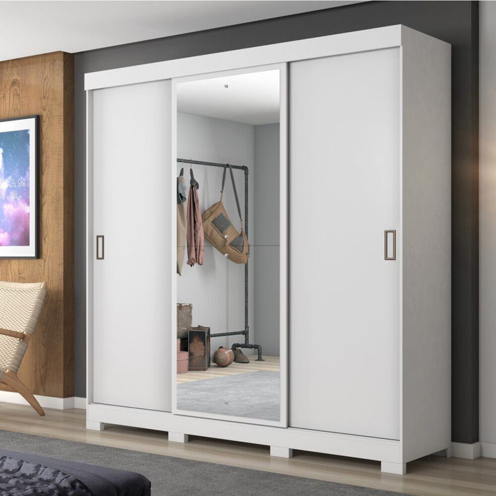 ROPERO 3 PUERTAS CORREDIZAS CON ESPEJO GUARDARROPA ARMARIO PLACARD CLOSET BLANCO