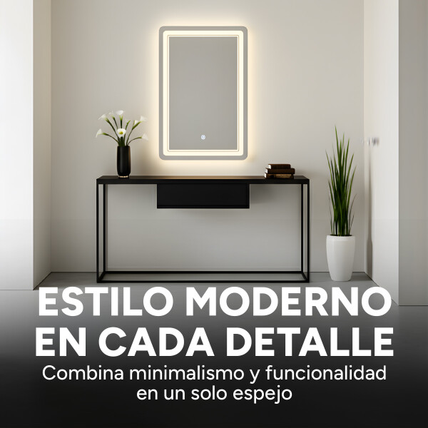 Espejo Rectangular Baño Táctil 3 Modos Retroiluminado 80X60 Rectangular