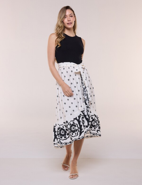 Vestido Combinado Con Lazo NEGRO/BLANCO