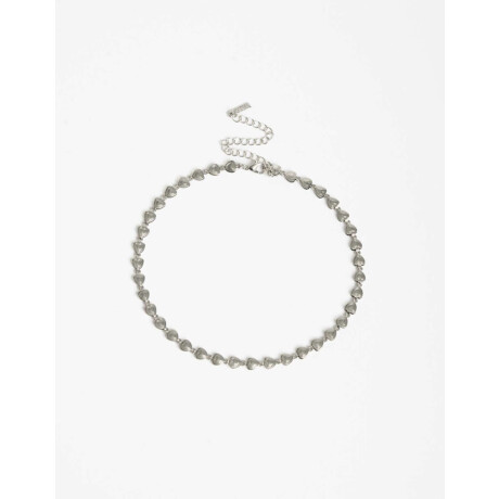Collar Corto Metal Corazones Plateado Rodio